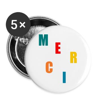 MAÎTRESSE. MAITRE. MERCI. MERCI MAÎTRESSE - Lot de 5 grands badges (56 mm) - blanc - Devant
