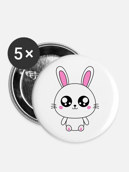 Cute Rabbit - Buttons large 2.2''/56 mm (5-pack) - white