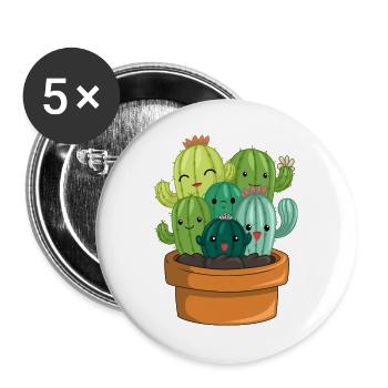 Fröhliche Kaktus Sukkulente Familie - Buttons groß 56 mm (5er Pack) - Weiß - Vorne