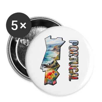 Carte à l’aquarelle Portugal - Lot de 5 grands badges (56 mm) - blanc - Devant