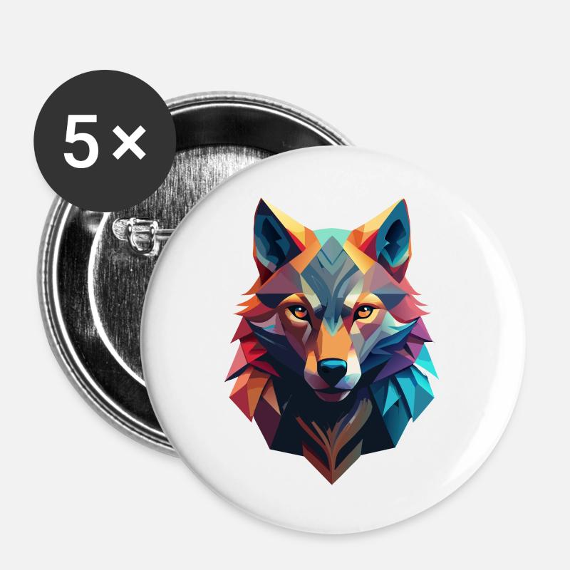 Low poly avatar of a wolf - Buttons large 2.2''/56 mm (5-pack) - white