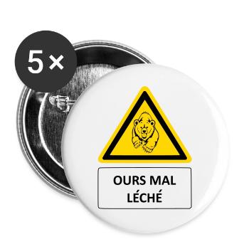 Ours mal léché - Lot de 5 grands badges (56 mm) - blanc - Devant