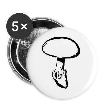 Pilz schwarz, Pilze sammeln Geschenk Mushroom  - Buttons groß 56 mm (5er Pack) - Weiß - Vorne