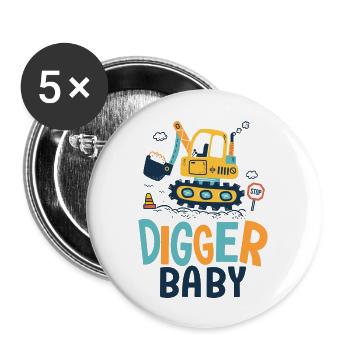 Baby Digger Birth Baby, Dad Construction Site - Buttons large 2.2''/56 mm (5-pack) - white - Front