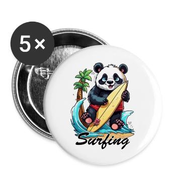 Panda / Tier / Zoo / Bambus / Wild / Kindlich - Buttons groß 56 mm (5er Pack) - Weiß - Vorne