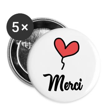 MAÎTRESSE. MAITRE. MERCI. MERCI MAÎTRESSE - Lot de 5 grands badges (56 mm) - blanc - Devant