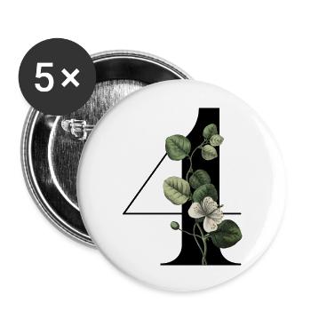 Numéro 4 floral vert -4e anniversaire floral - Lot de 5 grands badges (56 mm) - blanc - Devant