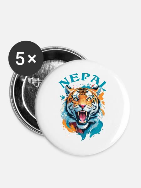 Nepalesischer Tiger - Buttons groß 56 mm (5er Pack) - Weiß