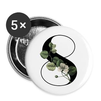 Numéro 8 floral vert -8e anniversaire floral - Lot de 5 grands badges (56 mm) - blanc - Devant