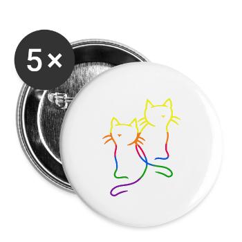 80er 90er Retro Katzen Regenbogen LGBT Katze - Buttons groß 56 mm (5er Pack) - Weiß - Vorne