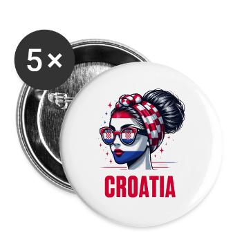 Stylisches Kroatien Girl: Retro Chic mit modernem Twist - Buttons groß 56 mm (5er Pack) - Weiß - Vorne