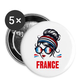 Stylisches France Girl: Retro-Chic mit modernem Twist - Buttons groß 56 mm (5er Pack) - Weiß - Vorne