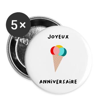 HAPPY BIRTHDAY. HAPPY BIRTHDAY. ANNIVERSARY. - Buttons large 2.2''/56 mm (5-pack) - white - Front