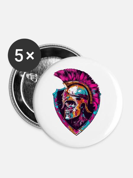 Spartaner Totenkopf Gladiator - Buttons groß 56 mm (5er Pack) - Weiß