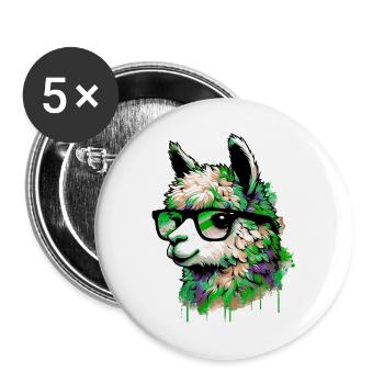 Alpaca with Glasses - Buttons large 2.2''/56 mm (5-pack) - white - Front