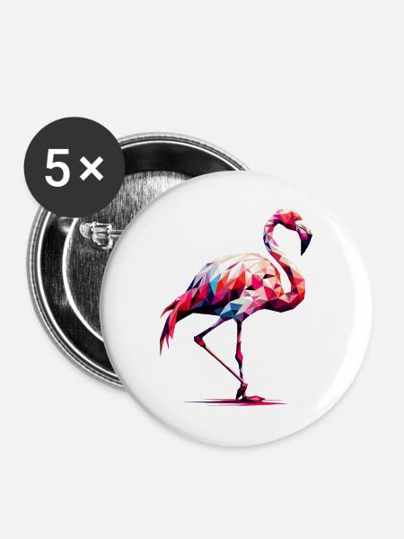 Polygonaler Flamingo - Buttons groß 56 mm (5er Pack) - Weiß