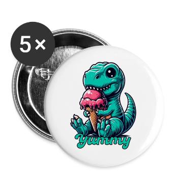 Cute T-Rex with Ice Dinosaur Gift - Buttons large 2.2''/56 mm (5-pack) - white - Front