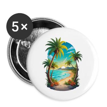 Palmenstrand - Buttons groß 56 mm (5er Pack) - Weiß - Vorne