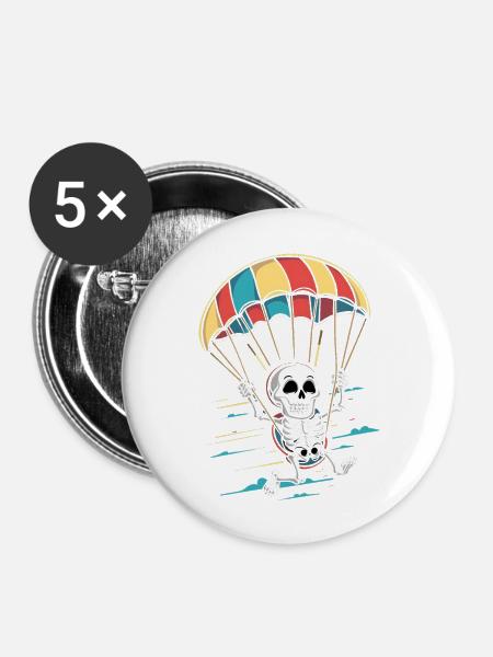 Aviation Schädel mit Regenschirm - Buttons groß 56 mm (5er Pack) - Weiß