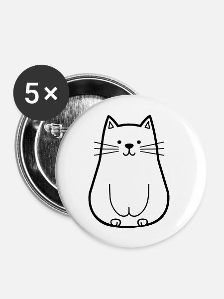 Katze - Buttons groß 56 mm (5er Pack) - Weiß