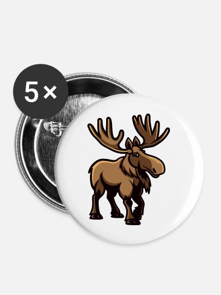 Elch Comic - Buttons groß 56 mm (5er Pack) - Weiß