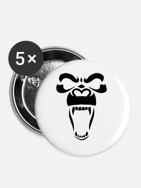 Schwarzer Gorilla - Buttons groß 56 mm (5er Pack) - Weiß