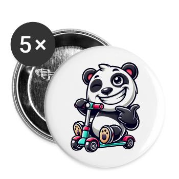 Panda Roller Scooter Cartoon Cool - Buttons large 2.2''/56 mm (5-pack) - white - Front