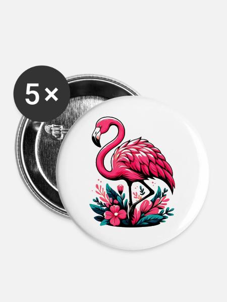 Flamingo - Buttons groß 56 mm (5er Pack) - Weiß