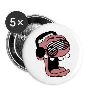 DJ Gesicht Lustig Lachen Sonnenbrille Party Musik - Buttons groß 56 mm (5er Pack) - Weiß - Vorne