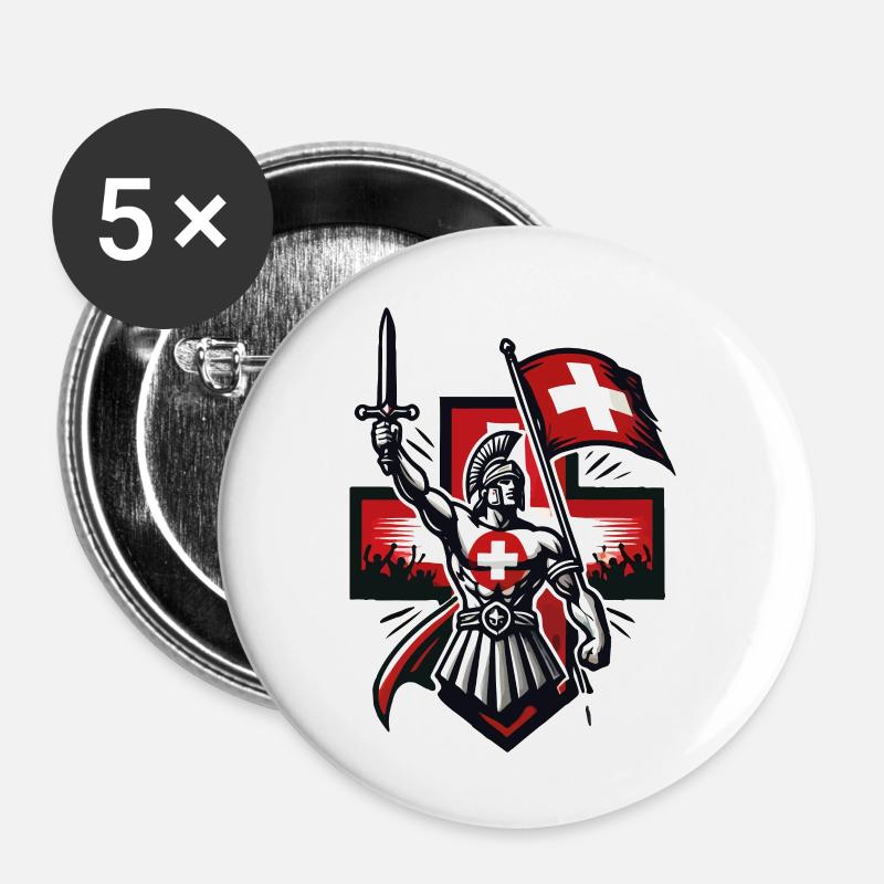 Gladiator Schweiz - Buttons groß 56 mm (5er Pack) - Weiß