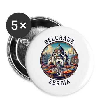 Belgrade, Serbie, Beograd Design - Lot de 5 grands badges (56 mm) - blanc - Devant