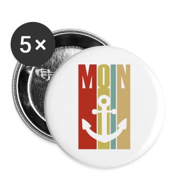 Moin - Guten Morgen - Nordsee - Ostsee - Anker - Buttons groß 56 mm (5er Pack) - Weiß - Vorne