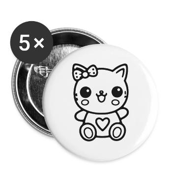Kawaii kitten with heart - Buttons large 2.2''/56 mm (5-pack) - white - Front