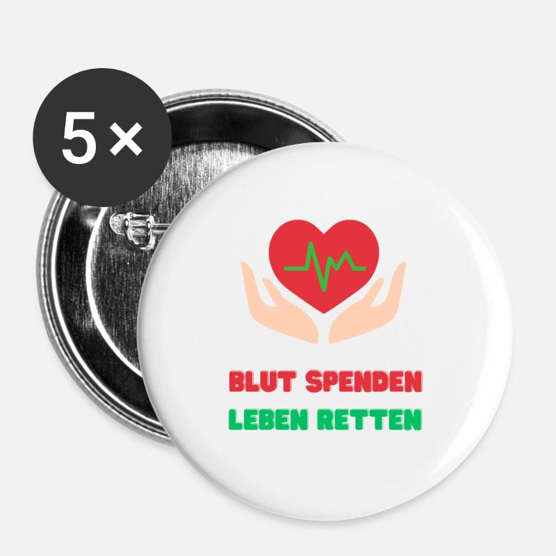 Blut Spenden, Leben Retten - Buttons groß 56 mm (5er Pack) - Weiß