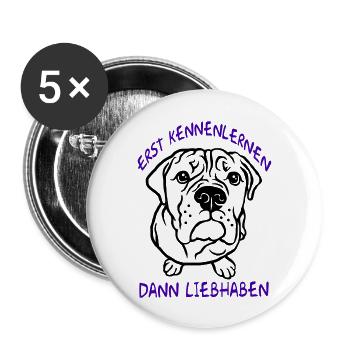 D’abord apprendre à se connaître, puis s’aimer - Bulldog - Lot de 5 grands badges (56 mm) - blanc - Devant