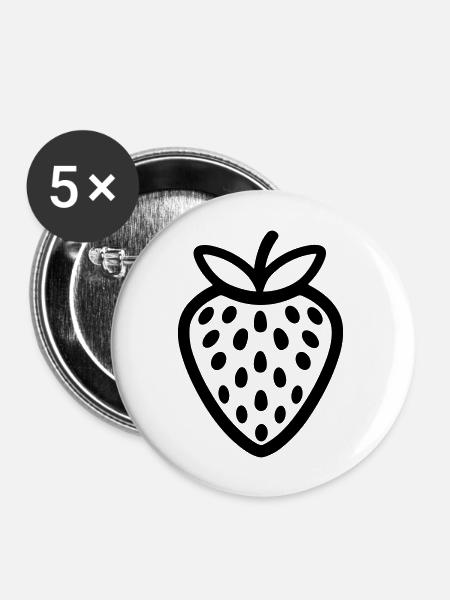Erdbeere - Buttons groß 56 mm (5er Pack) - Weiß
