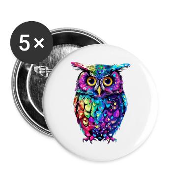 Cute Owl Kawaii Mascot - Buttons large 2.2''/56 mm (5-pack) - white - Front