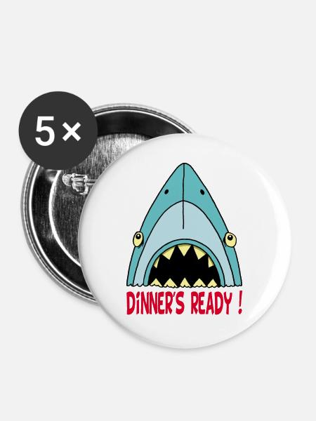 Hungriger Hai - Buttons groß 56 mm (5er Pack) - Weiß