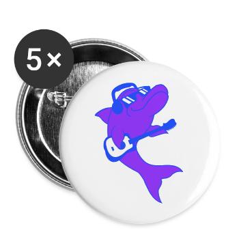 Delfin Spielt Gitarre Party Tier Rock Musik Spaß - Buttons groß 56 mm (5er Pack) - Weiß - Vorne