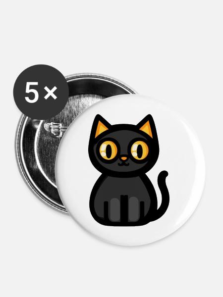 Katze Halloween Kater - Buttons groß 56 mm (5er Pack) - Weiß