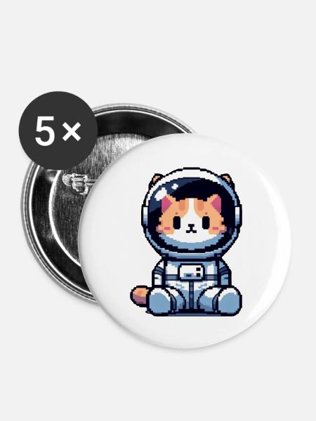 Cosmic Cat Entdecker - Buttons groß 56 mm (5er Pack) - Weiß