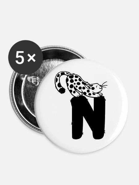 Katze Buchstabe N - Buttons groß 56 mm (5er Pack) - Weiß