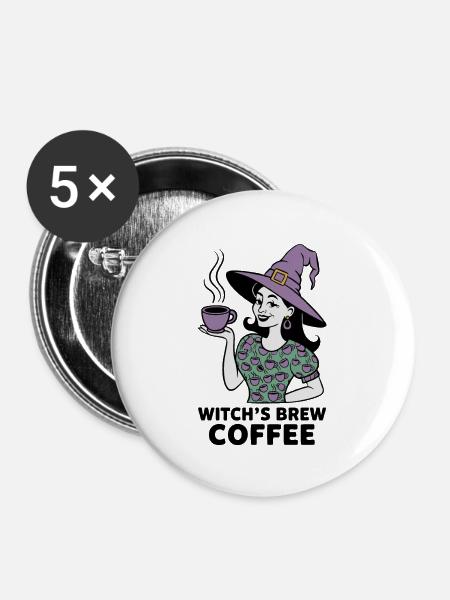 Hexengebräuchlicher Kaffee - Buttons groß 56 mm (5er Pack) - Weiß