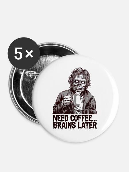 Zombie-Kaffeelauf - Buttons groß 56 mm (5er Pack) - Weiß