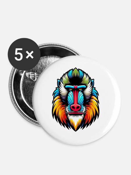 Mandrill-Affe - Buttons groß 56 mm (5er Pack) - Weiß