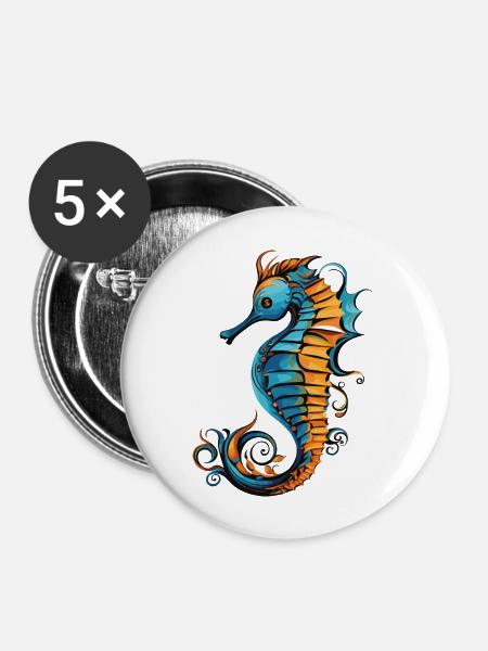 seepferdchen - Buttons groß 56 mm (5er Pack) - Weiß