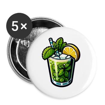 Mojito Cocktail Rum Limette Minze - Buttons groß 56 mm (5er Pack) - Weiß - Vorne
