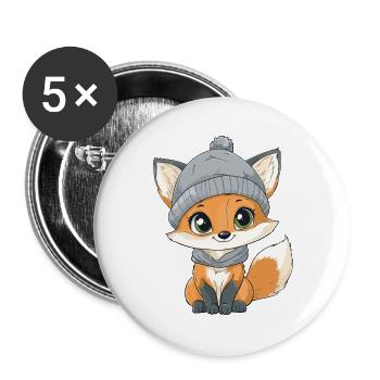 renard mignon mignon bébé enfants animal dessin animé - Lot de 5 grands badges (56 mm) - blanc - Devant