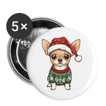 Chihuahua Hund Weihnachten - Buttons groß 56 mm (5er Pack) - Weiß - Vorne