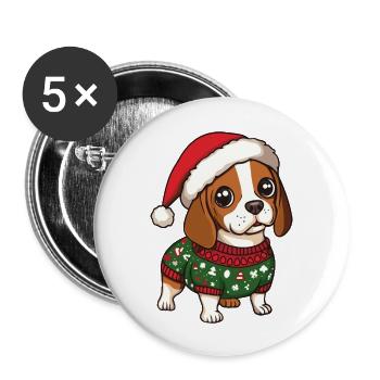 Beagle Hund Weihnachten - Buttons groß 56 mm (5er Pack) - Weiß - Vorne